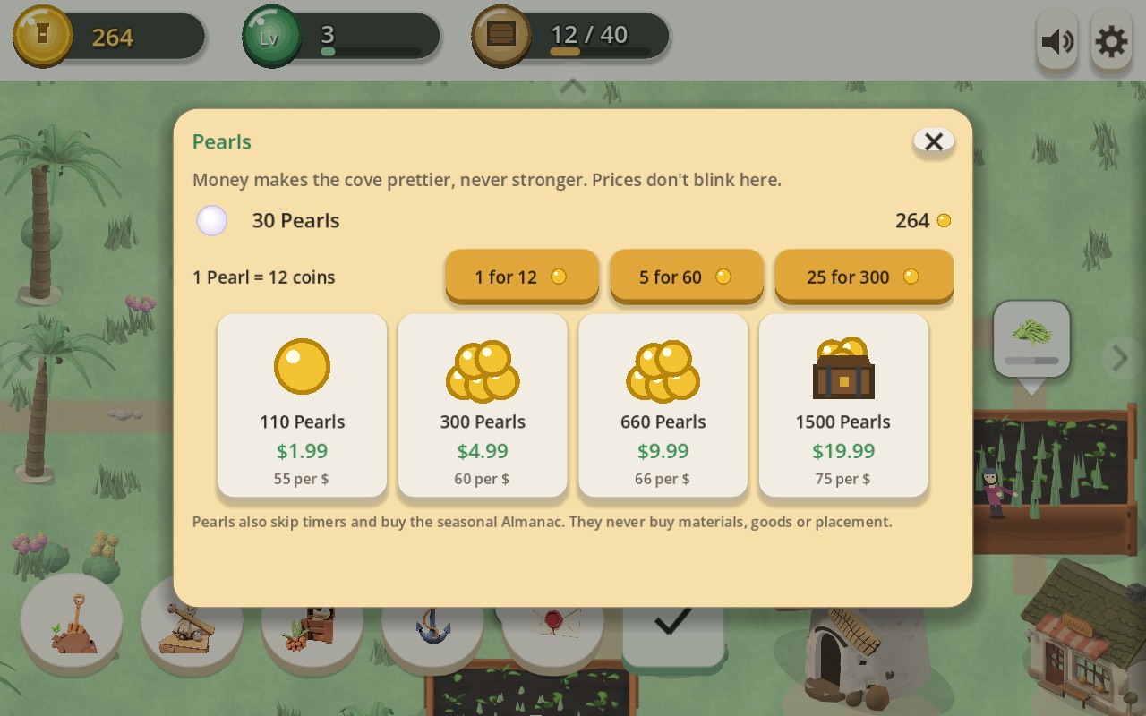 The Pearl shop, with real-money prices beside every bundle